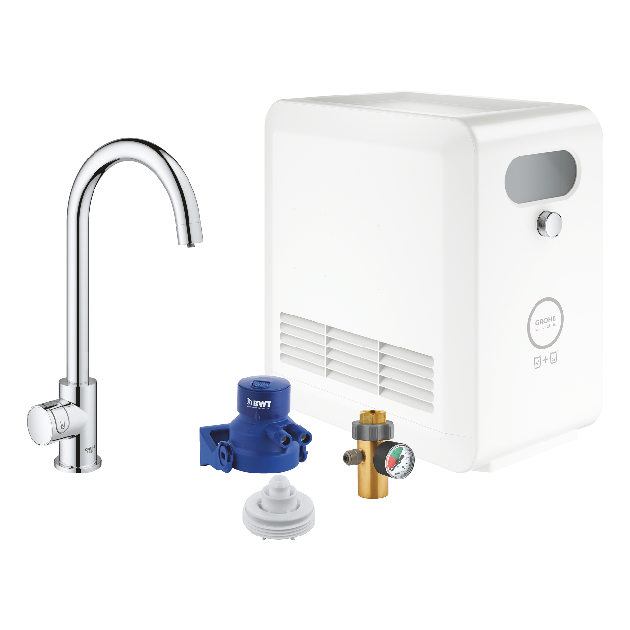 Baterie dřezová stojánková Grohe Blue Professional Mono s chladícím zařízením a filtrací, výpusť C chrom