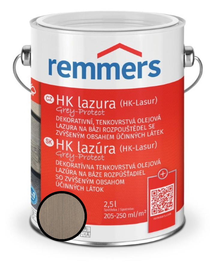Lazura tenkovrstvá REMMERS HK lazura Grey Protect okenní šedá 2,5 l