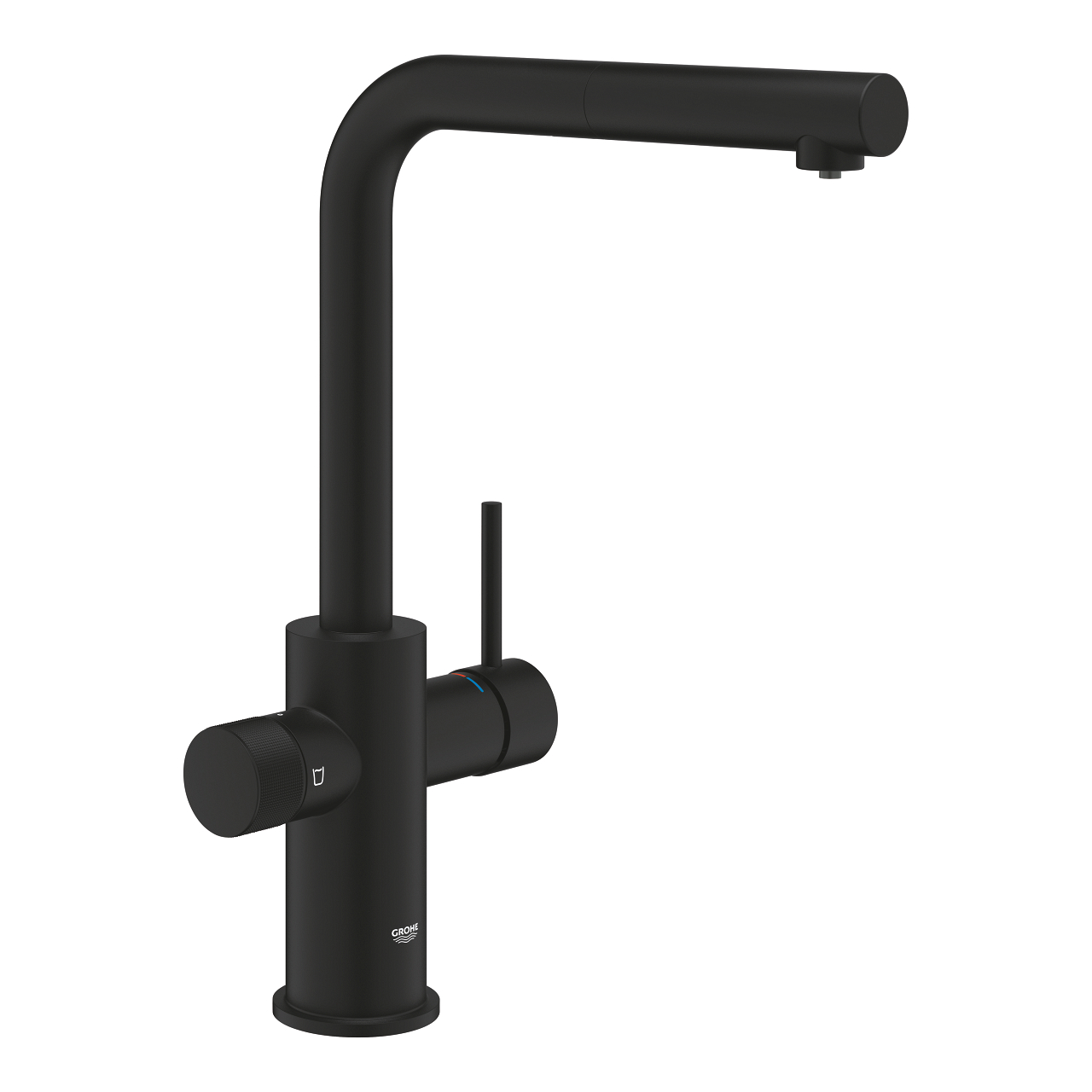 Baterie dřezová stojánková Grohe Blue Pure Minta S filtrací, výpusť L vytahovací phantom black