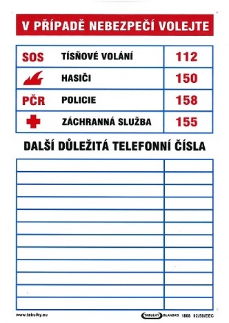 Tabule informační Tabulka důležitých telefonních čísel A4