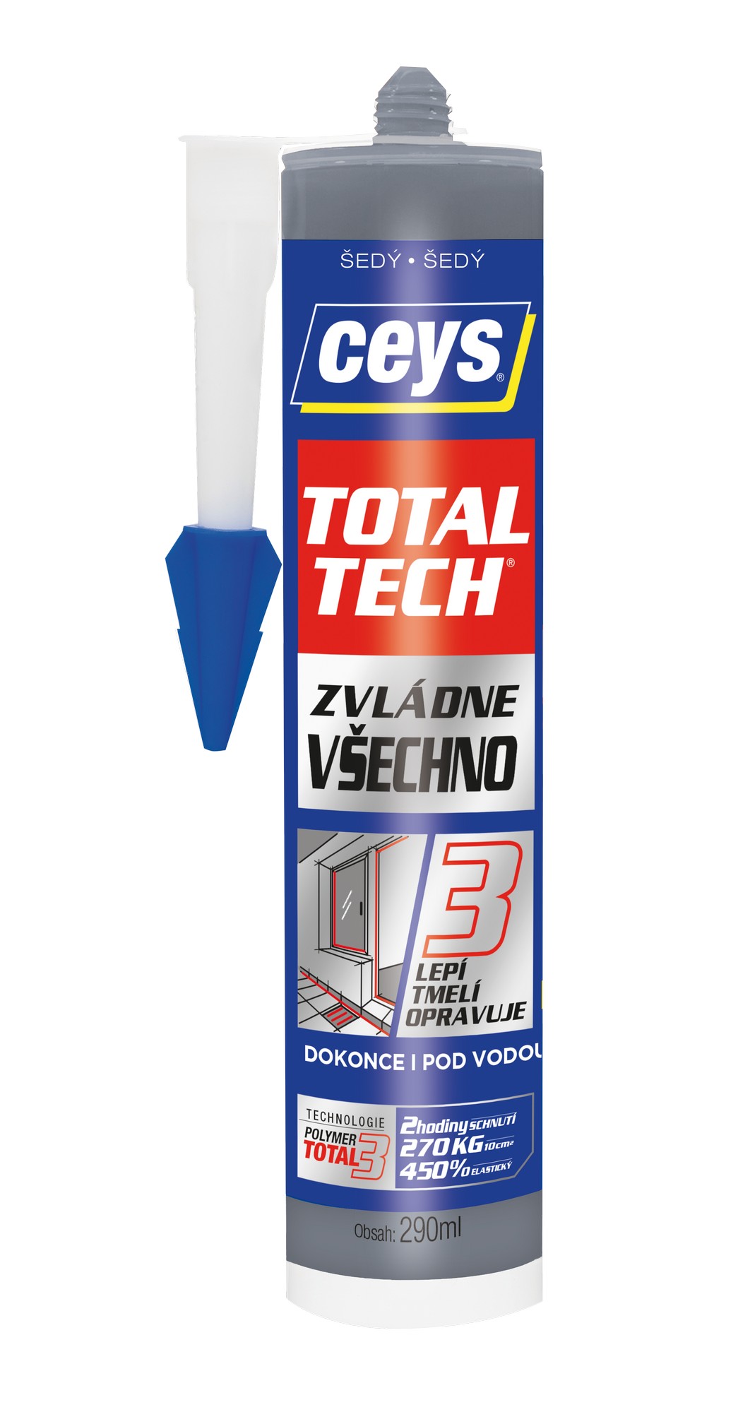 Tmel lepicí Ceys TOTAL TECH Express šedý 290 ml