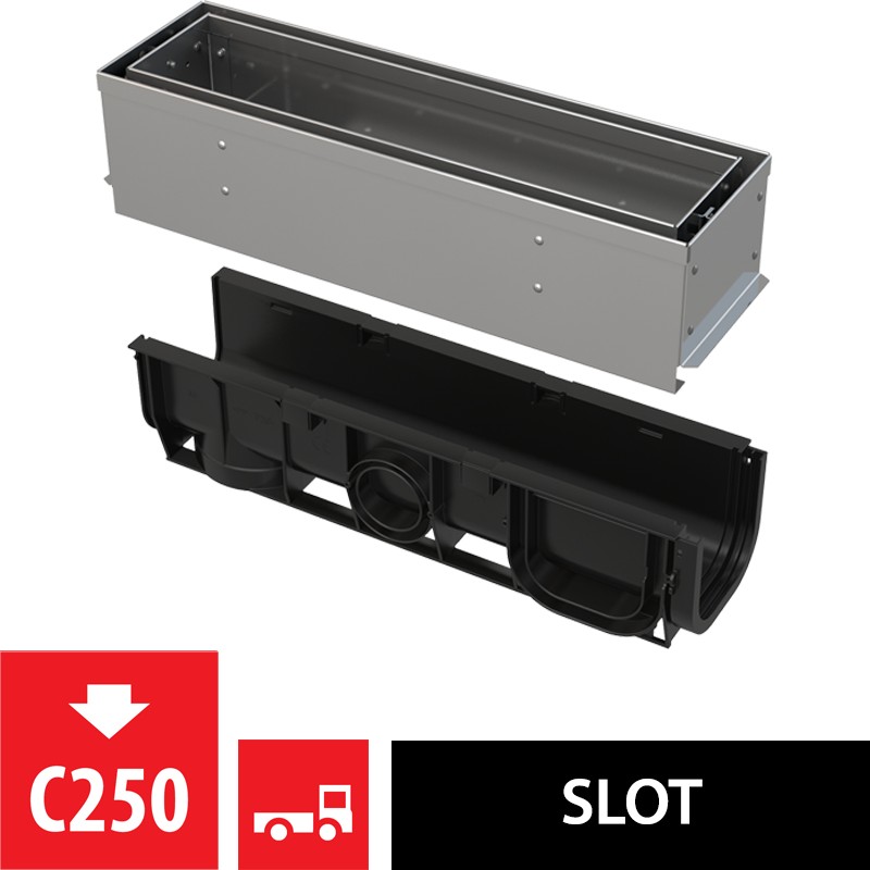 Žlab venkovní štěrbinový Alca AVZ101S-R321R s asymetrickým revizním nástavcem 100 mm, nerez
