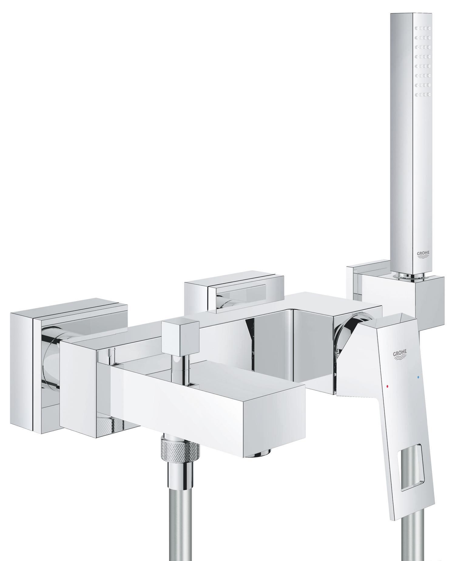 Baterie vanová nástěnná Grohe Eurocube 150 mm chrom s přepínačem a sprchovým setem 23141000