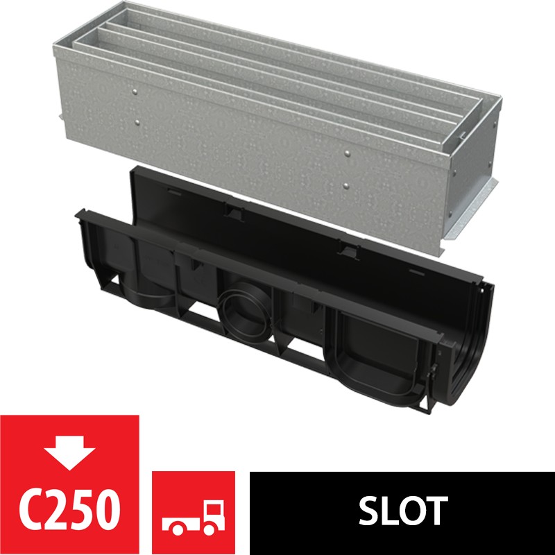 Žlab venkovní štěrbinový Alca AVZ101S-R123R se symetrickým revizním nástavcem 100 mm, pozink
