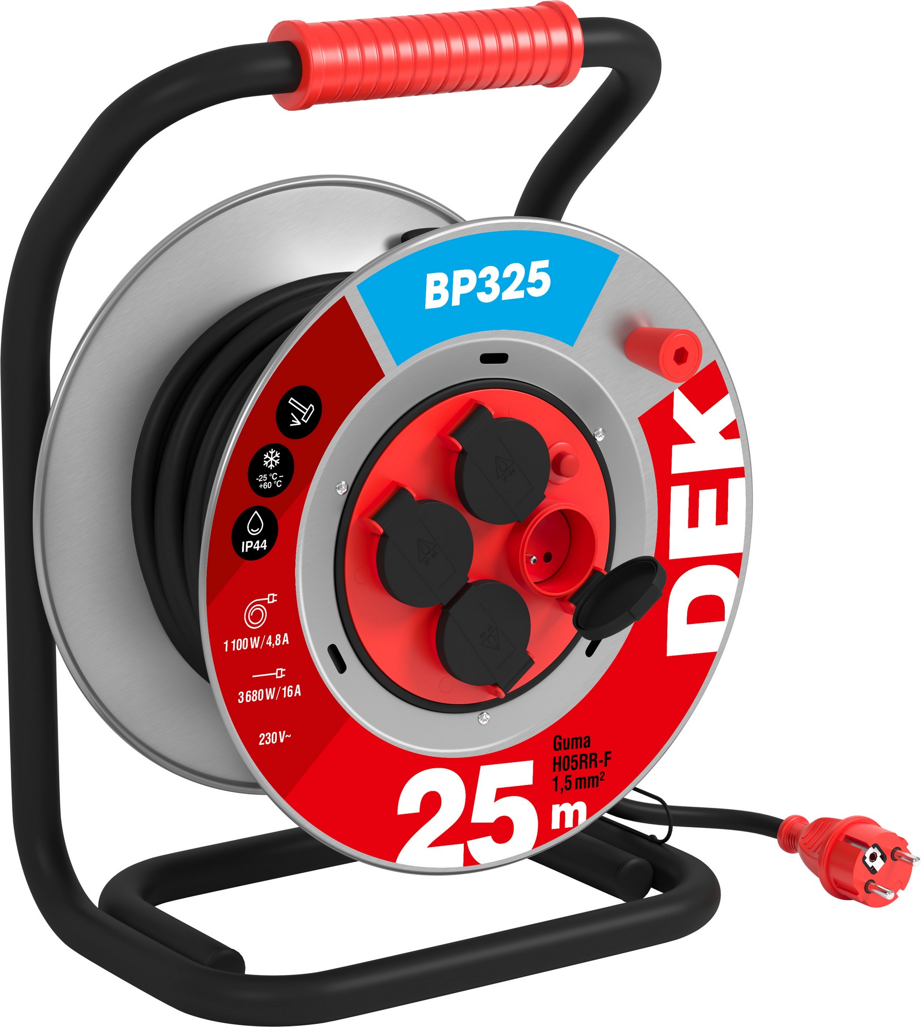 Kabel prodlužovací gumový na bubnu DEK BP325 25 m 1,5 mm2 IP 44
