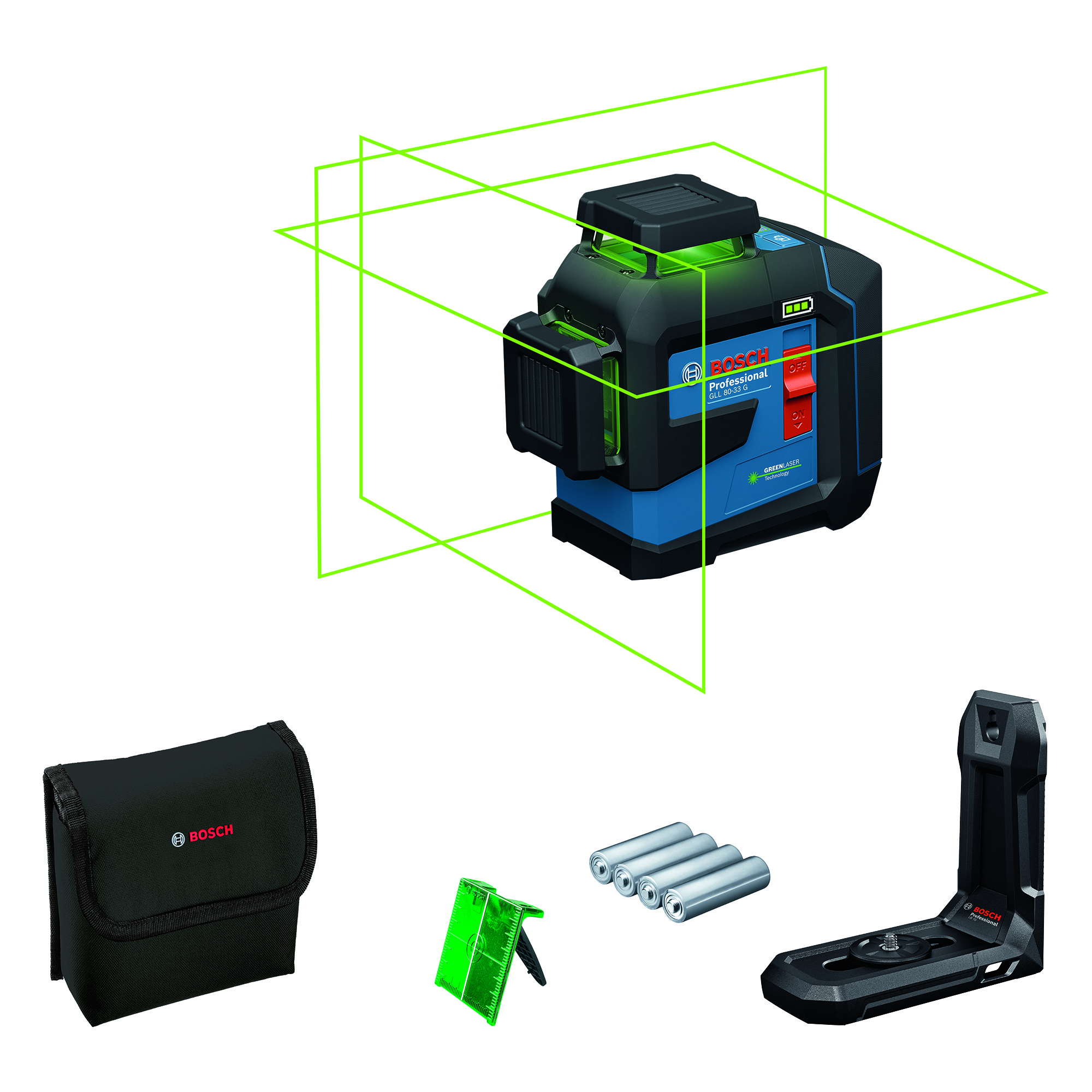 Bosch Professional Čárový laser GLL 80-33 G vč. 4x baterie + adaptér