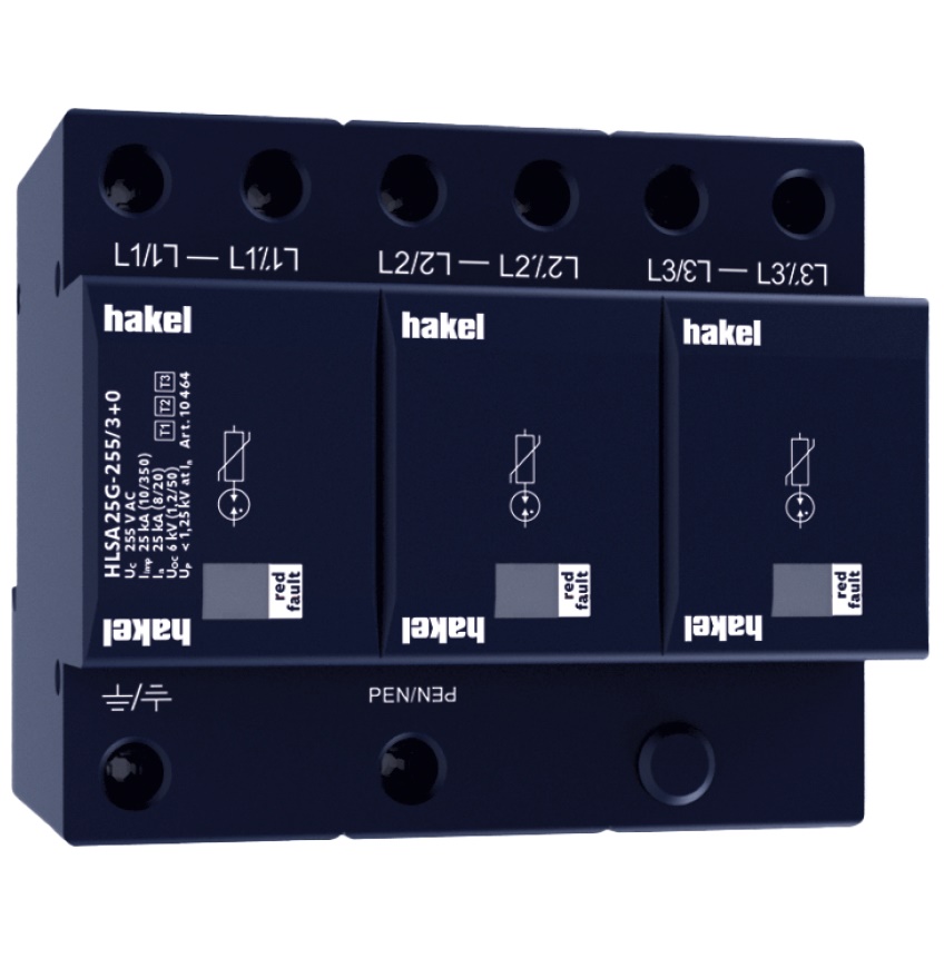 Svodič přepětí T1+T2+T3 Hakel HLSA25G-255/3+0