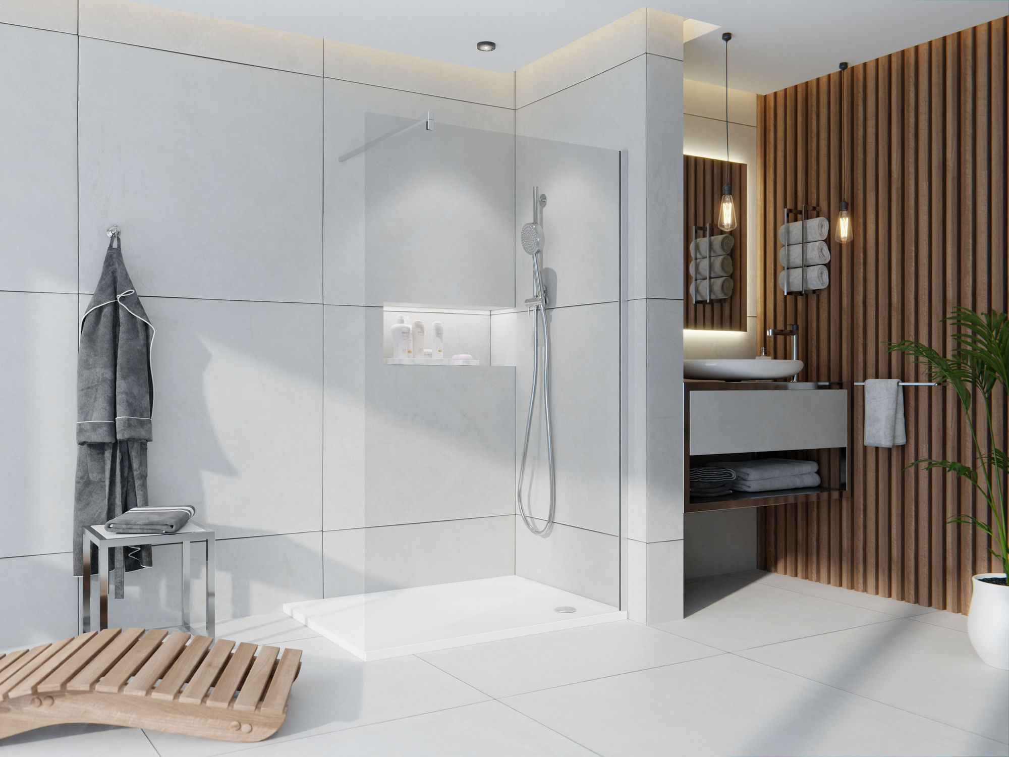 Stěna pevná WECCO Walk-In 1000 mm leštěný hliník/čiré sklo 1