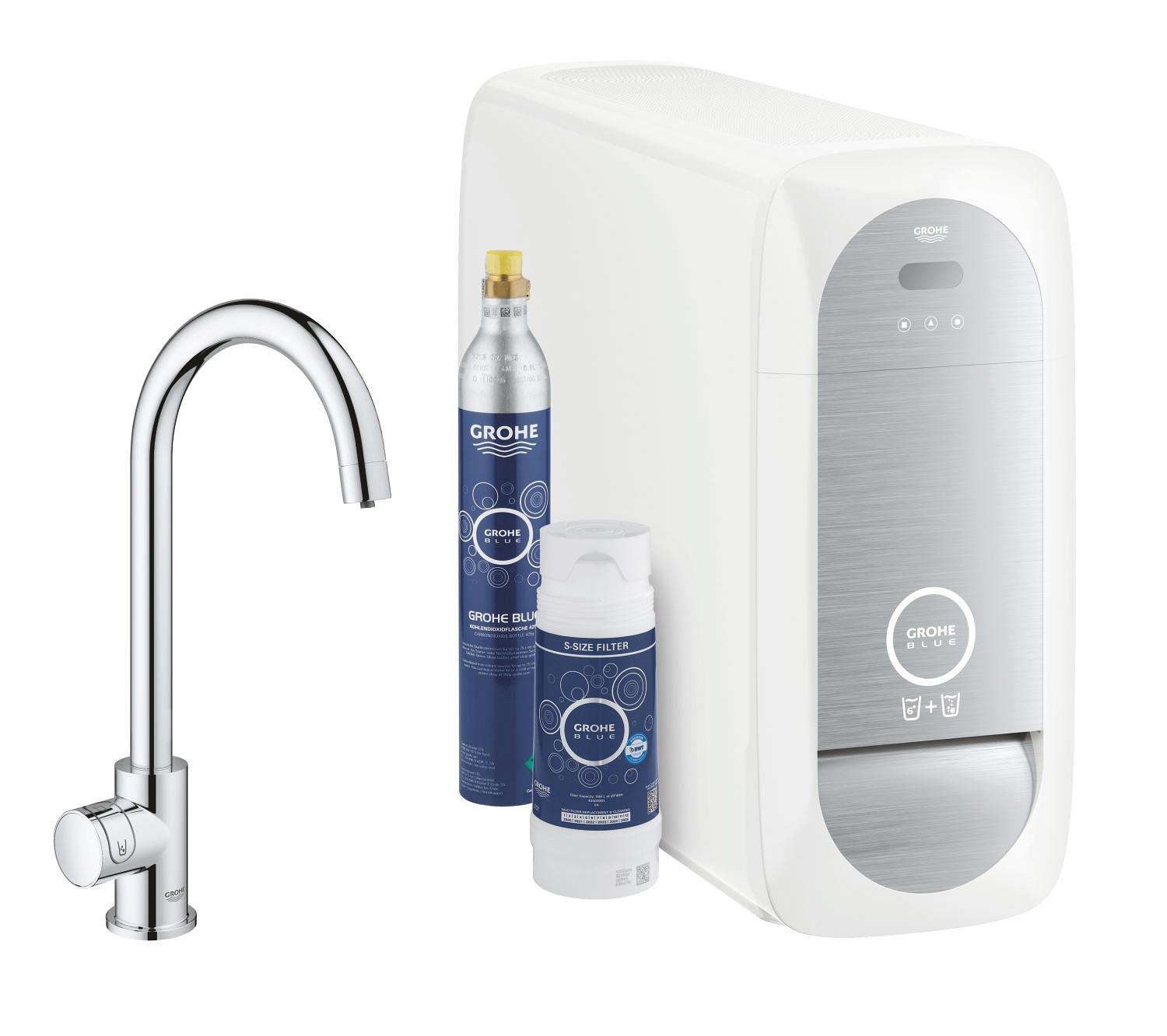 Baterie dřezová stojánková Grohe Blue Home Mono s chladícím zařízením a filtrací, výpusť C chrom
