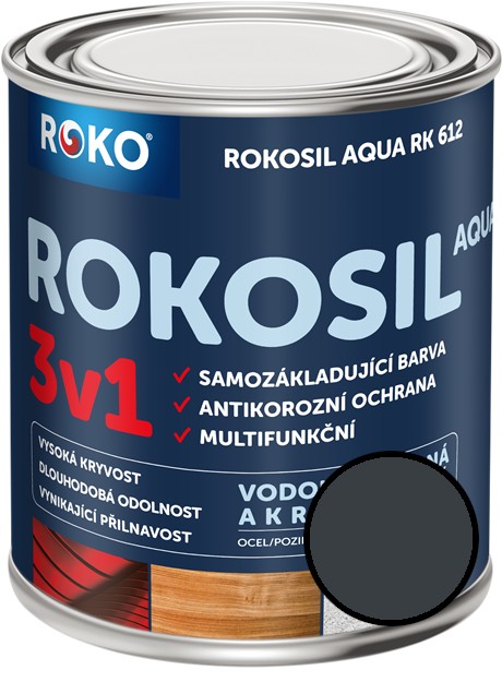 Barva samozákladující Rokosil Aqua 3v1 RK 612 7016 šedá antracitová, 0,6 l