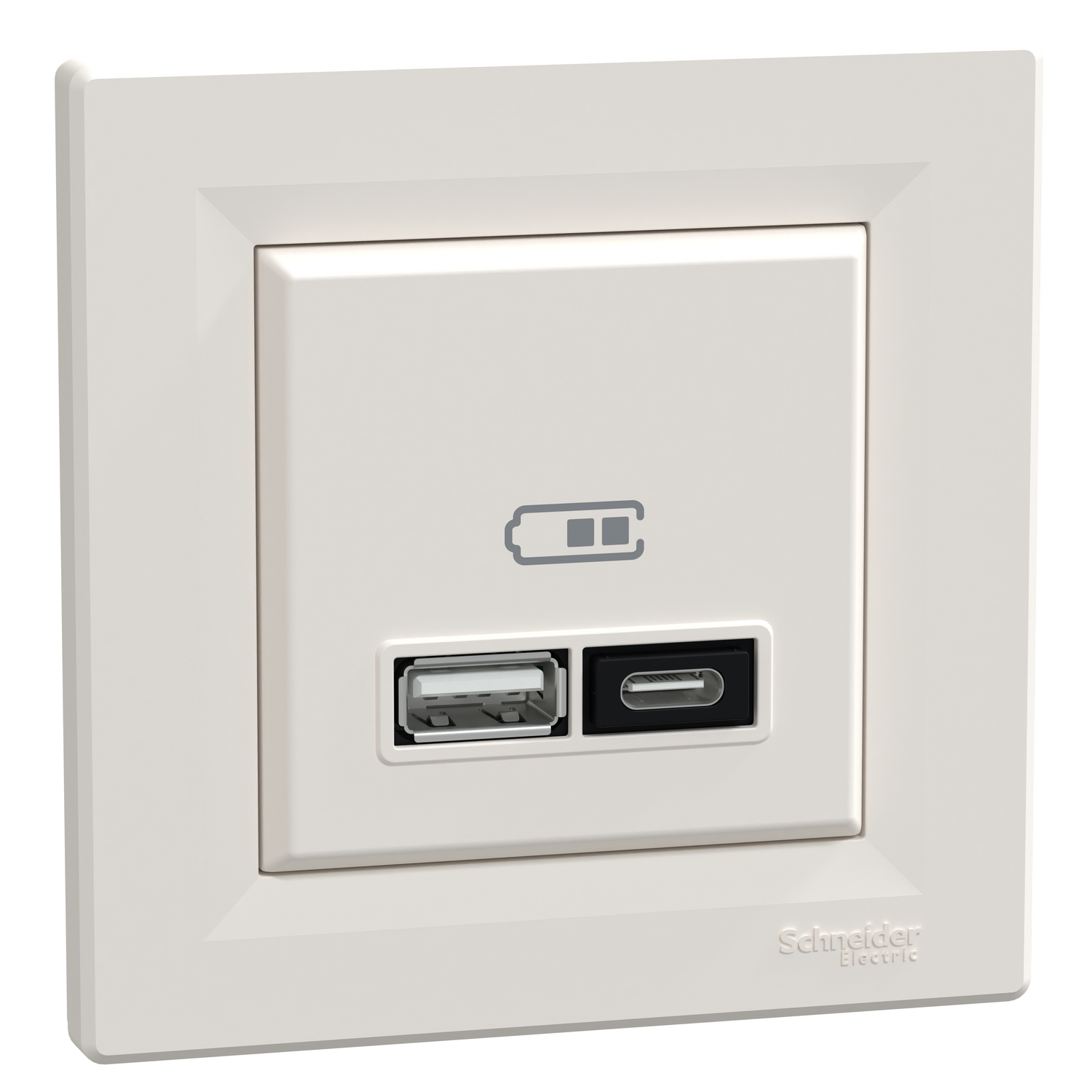 Zásuvka nabíjecí USB Schneider Electric Asfora 1× USB A, 1× USB C krémová