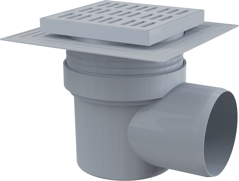 Vpust podlahová Alca APV10 150×150 mm DN 100 boční plast mřížka