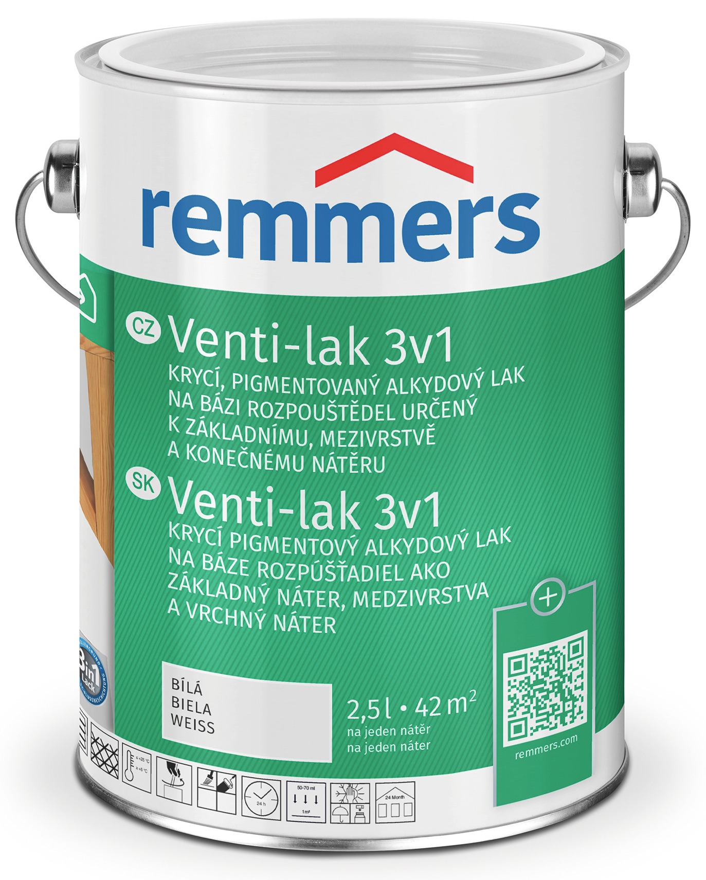 Lak na dřevo Venti - lak 3v1 bílá, 5 l