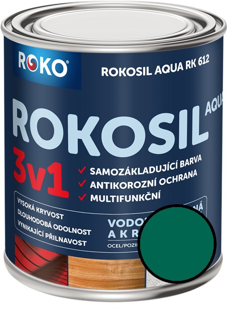 Barva samozákladující Rokosil Aqua 3v1 RK 612 5400 zelená tmavá, 0,6 l