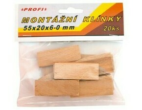 Montážne drevené klinky 55x20x6-0 mm, 20ks/bal.