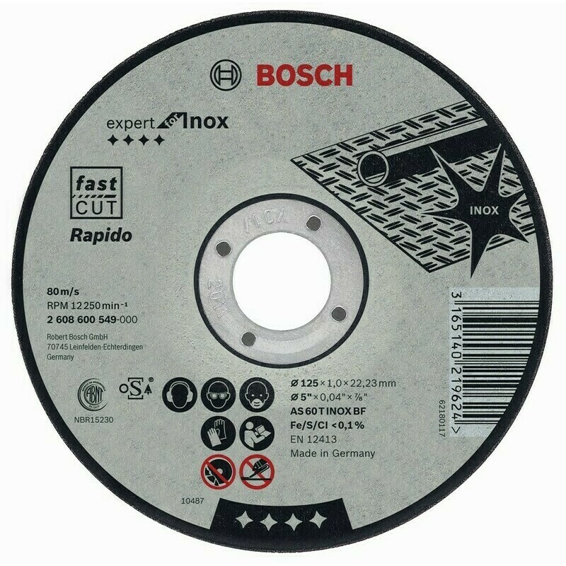 E-shop Rovný rezný kotúč na nehrdzavejúcu oceľ Bosch Expert for Inox - Rapido, priemer 125 mm (25ks/obj)