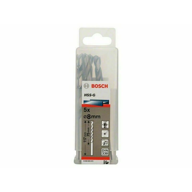 E-shop Vrták do kovu BOSCH HSS-G, 8x75x117mm 5ks v balenie