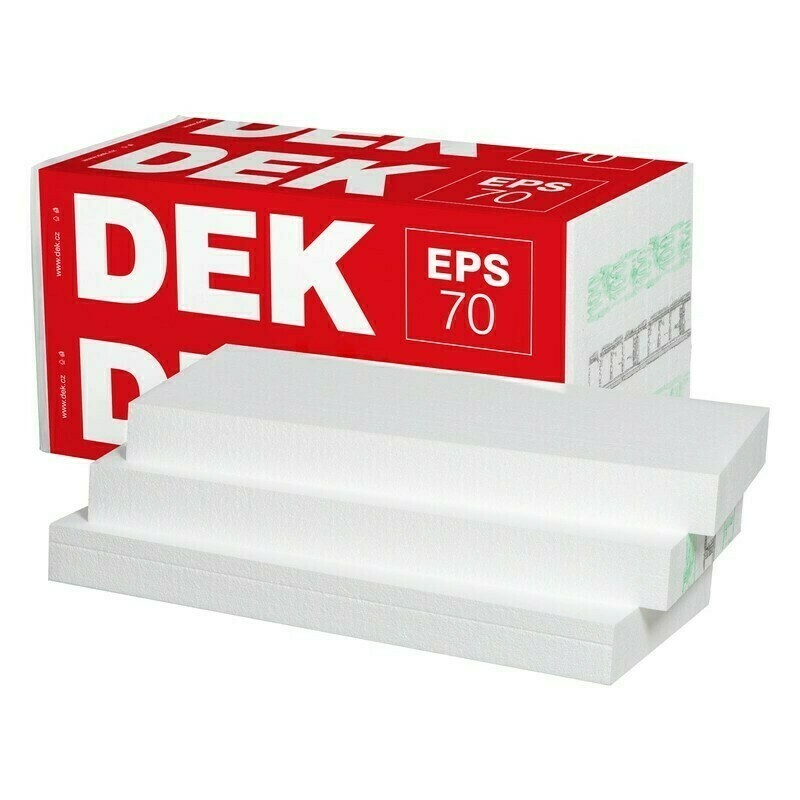 Izolácia tepelná DEK EPS 70 F 200 mm. tepelnoizolačné dosky z expandovaného polystyrénu, pre kontaktné zatepľovanie fasád, rovná hrana, súčiniteľ tepelnej vodivosti 0,039 W/mK, 1,5 m2/bal.