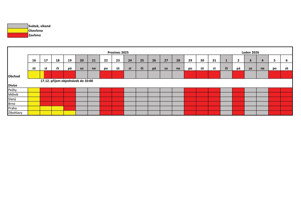 Změny v provozní době během svátků.