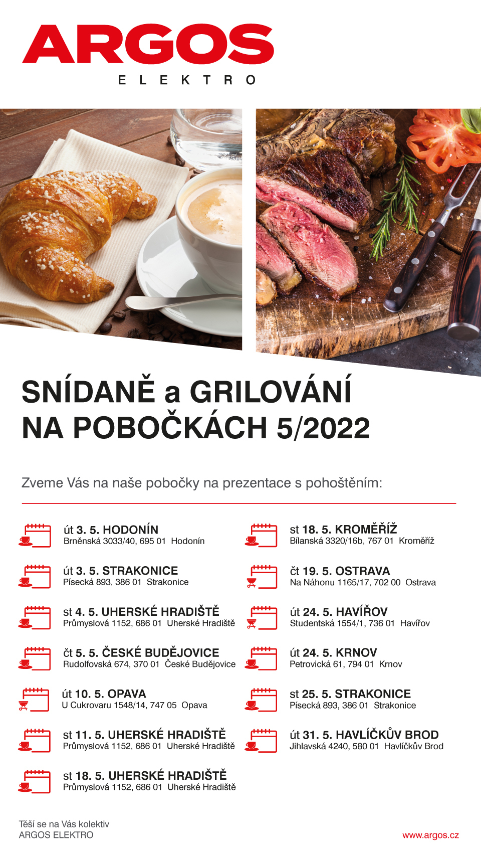Snídaně a grilování na pobočkách ARGOS 5/2022